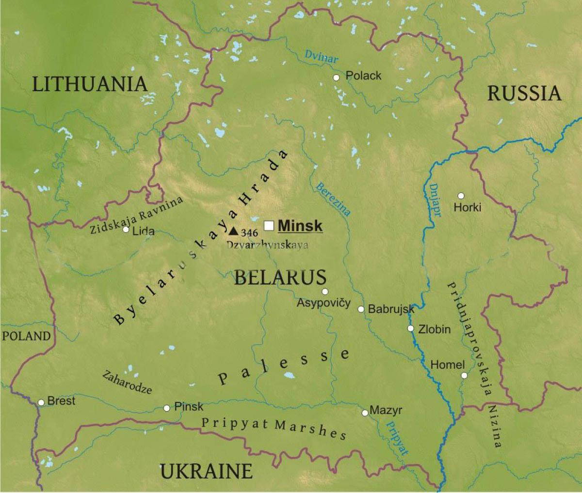Mapa Běloruska fyzické